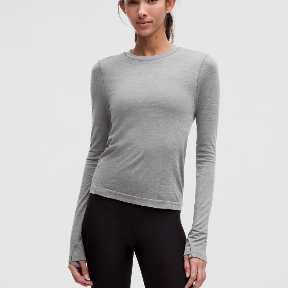 NWT Lululemon Swiftly Wool Long-Sleeve Shirt Size XS in Slate/White